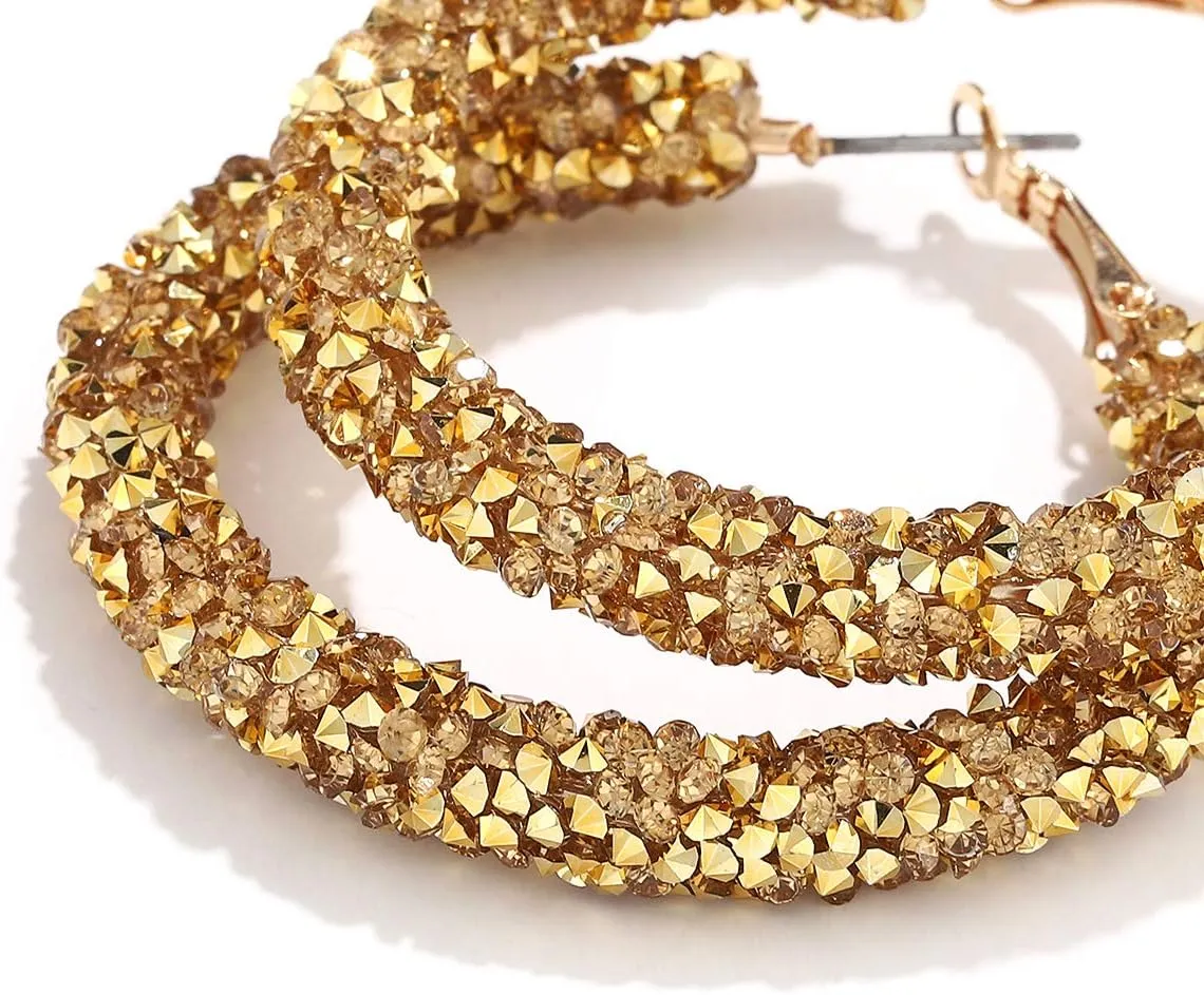 NLCAC Glitter Hoop Earrings Bohemian Sparkle Resin Rhinestone Wrapped Hoop Dangle Earrings for Women