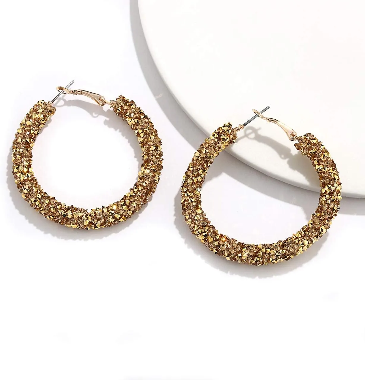 NLCAC Glitter Hoop Earrings Bohemian Sparkle Resin Rhinestone Wrapped Hoop Dangle Earrings for Women