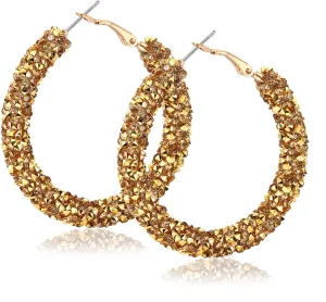 NLCAC Glitter Hoop Earrings Bohemian Sparkle Resin Rhinestone Wrapped Hoop Dangle Earrings for Women