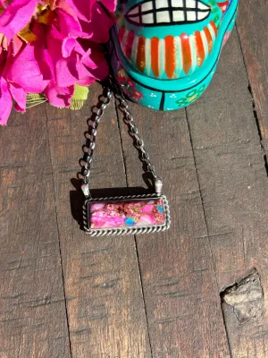 Pink Dahlia Kingman Bar Necklace #5