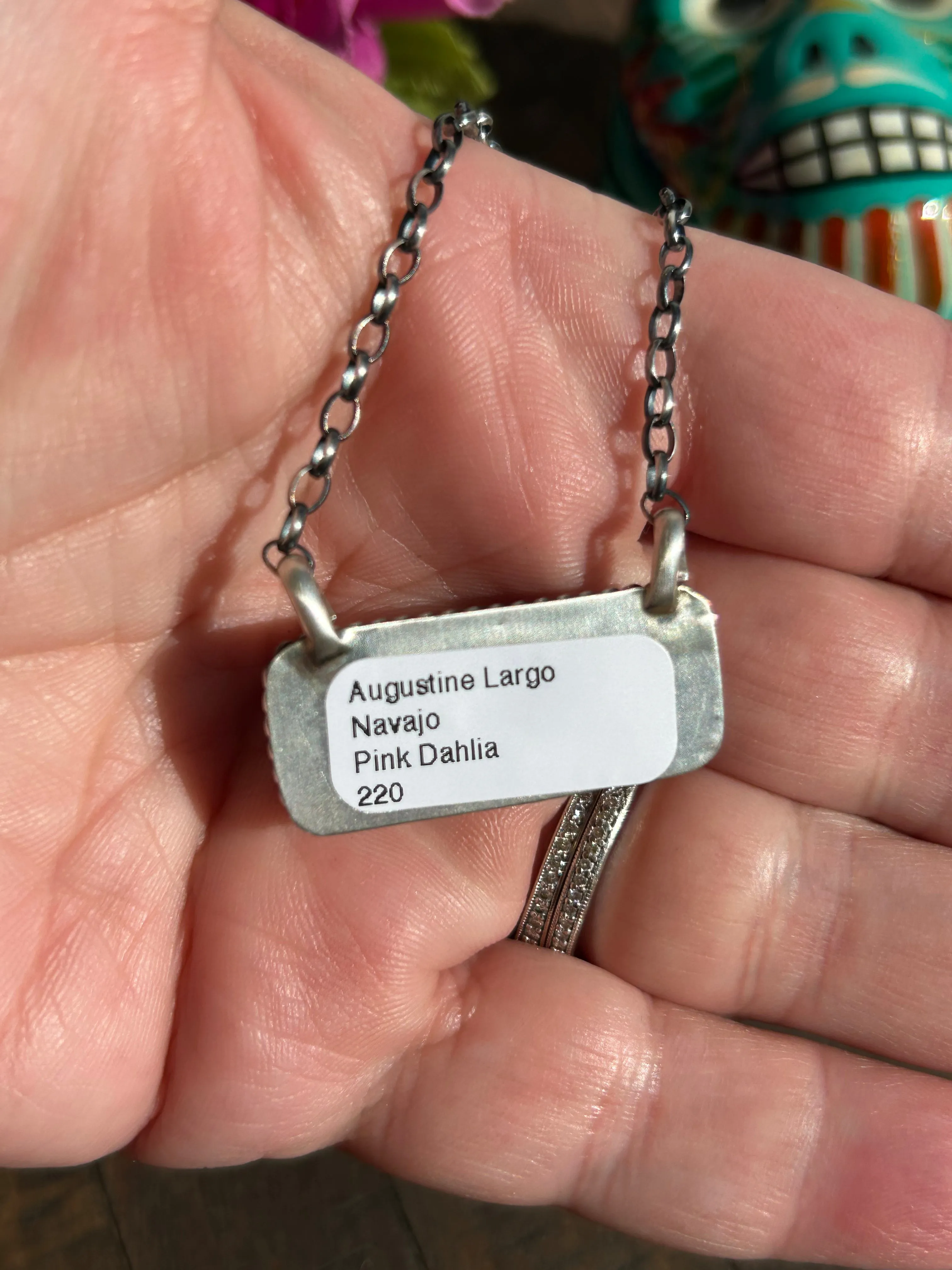 Pink Dahlia Kingman Bar Necklace #5