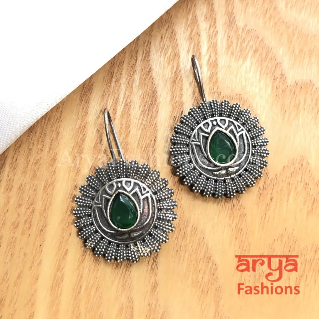 Round Oxidized Silver Trendy Earrings