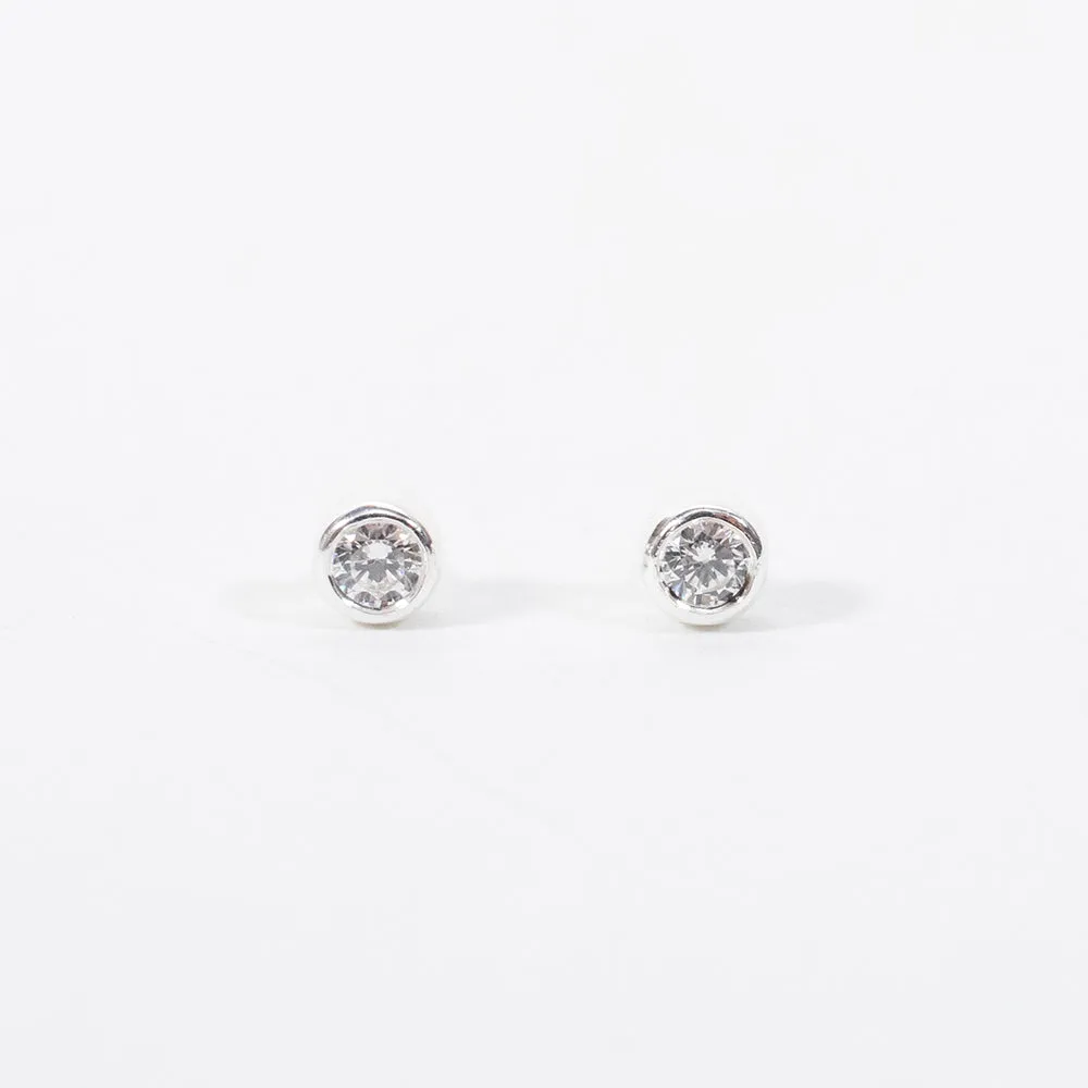Round Silver Cubic Zirconia Studs