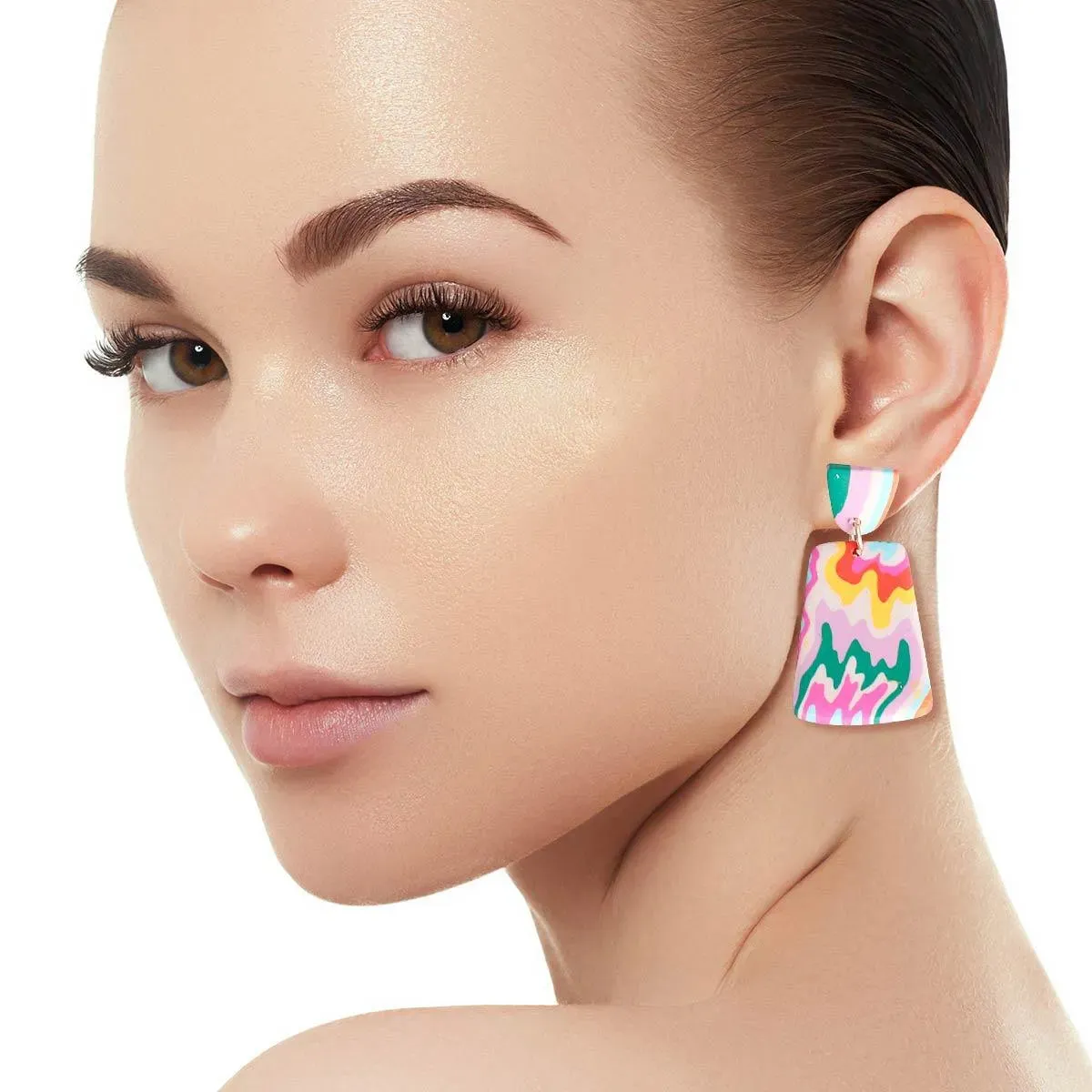 Shop Multicolor Wave Trapezoid Earrings - Trendy and Affordable | Free Shipping