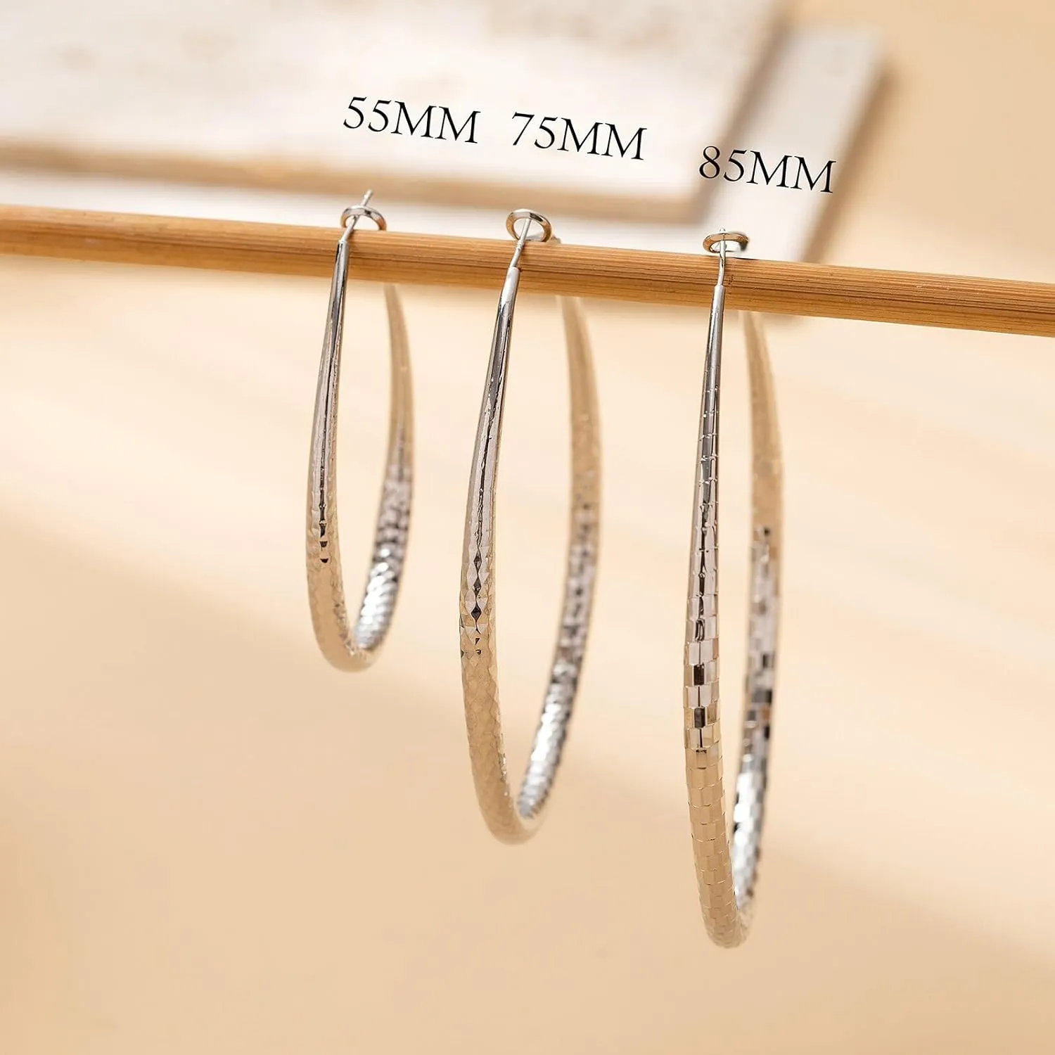 Sterling Silver Hoop Earrings,Oval Gold Hoop Earrings for Women Hypoallergenic Big Teardrop Hoop Earrings Diamond-Cut Large Gold Chunky Hoops for Womens 925 Sterling Silver Earrings 55/75/85mm