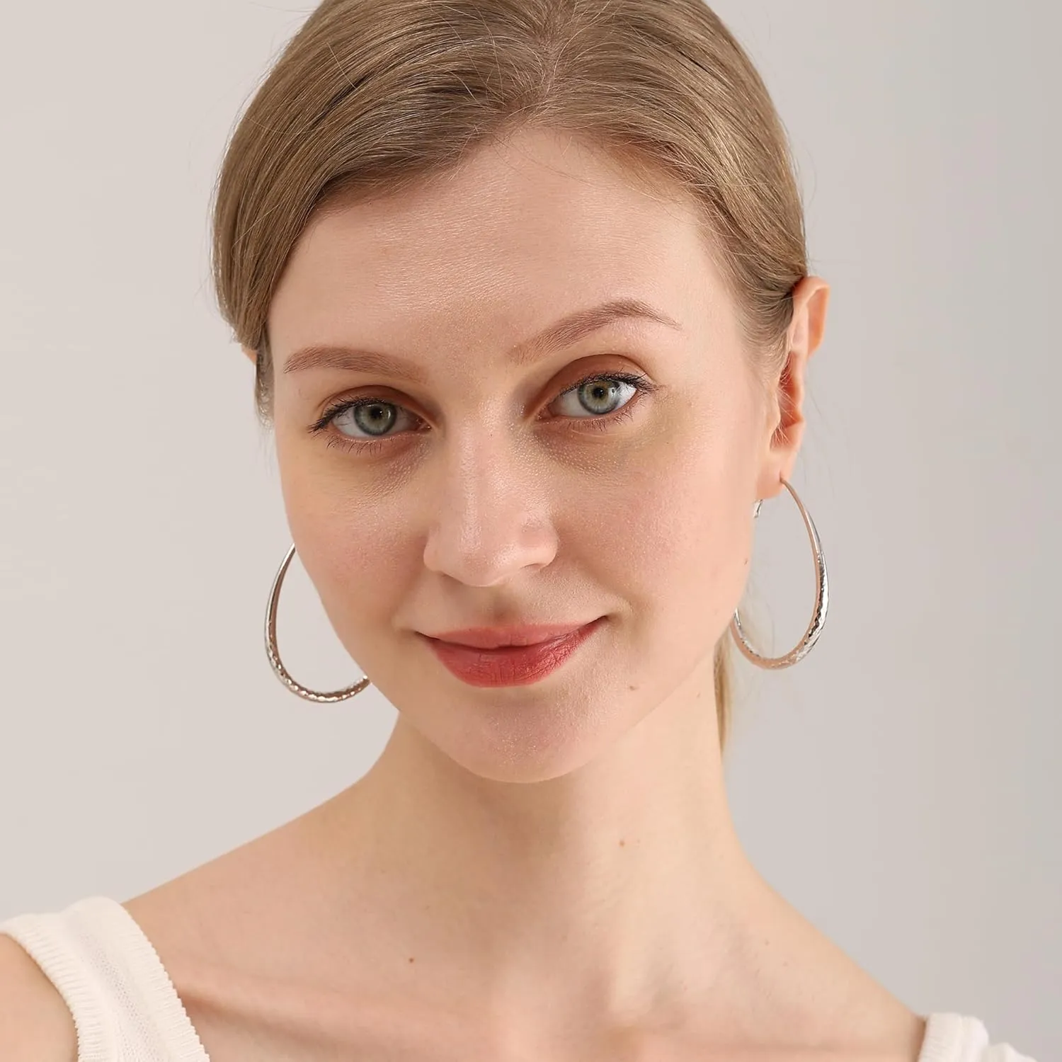 Sterling Silver Hoop Earrings,Oval Gold Hoop Earrings for Women Hypoallergenic Big Teardrop Hoop Earrings Diamond-Cut Large Gold Chunky Hoops for Womens 925 Sterling Silver Earrings 55/75/85mm