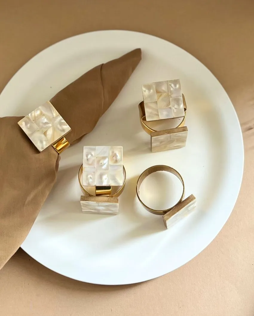 Stylish Square Shaped Mother Of Pearl Napkin Rings | Set Of 6