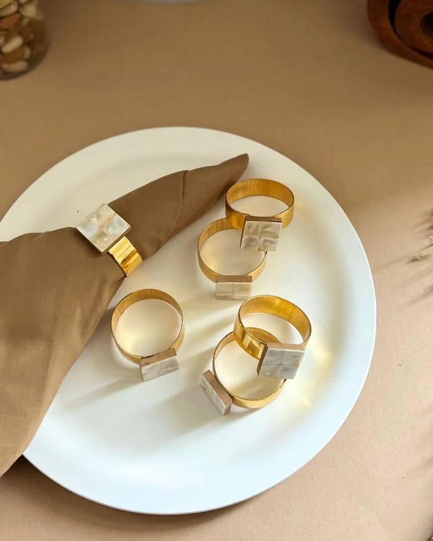 Stylish Square Shaped Mother Of Pearl Napkin Rings | Set Of 6