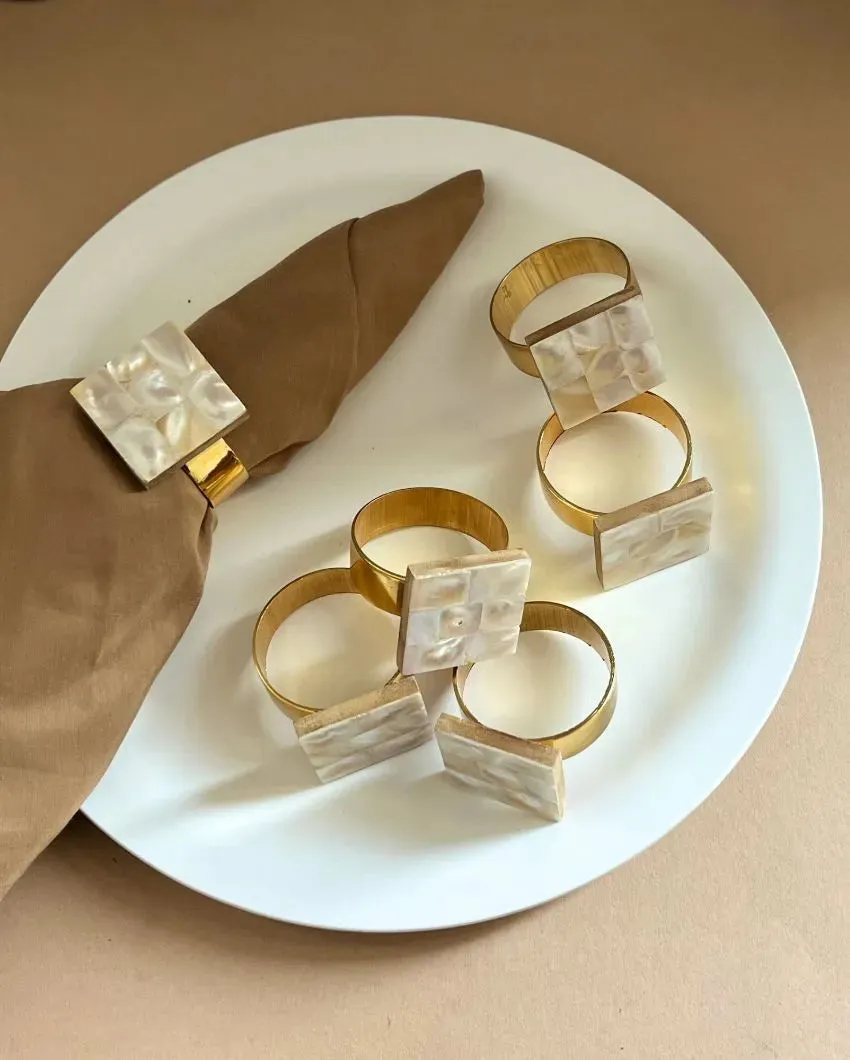 Stylish Square Shaped Mother Of Pearl Napkin Rings | Set Of 6