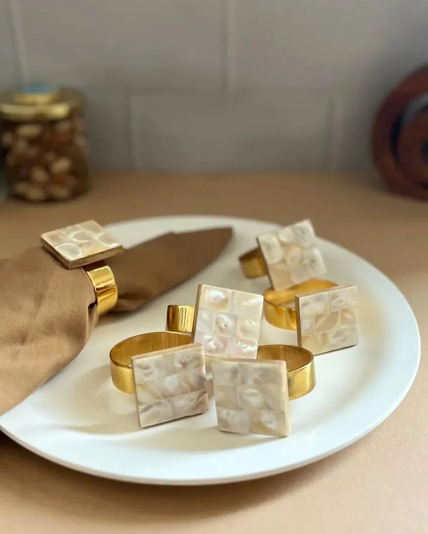 Stylish Square Shaped Mother Of Pearl Napkin Rings | Set Of 6