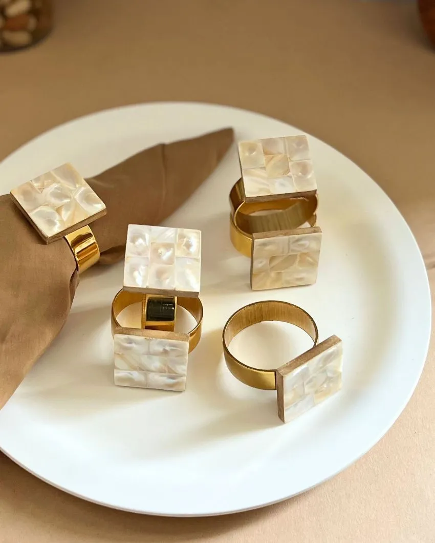 Stylish Square Shaped Mother Of Pearl Napkin Rings | Set Of 6