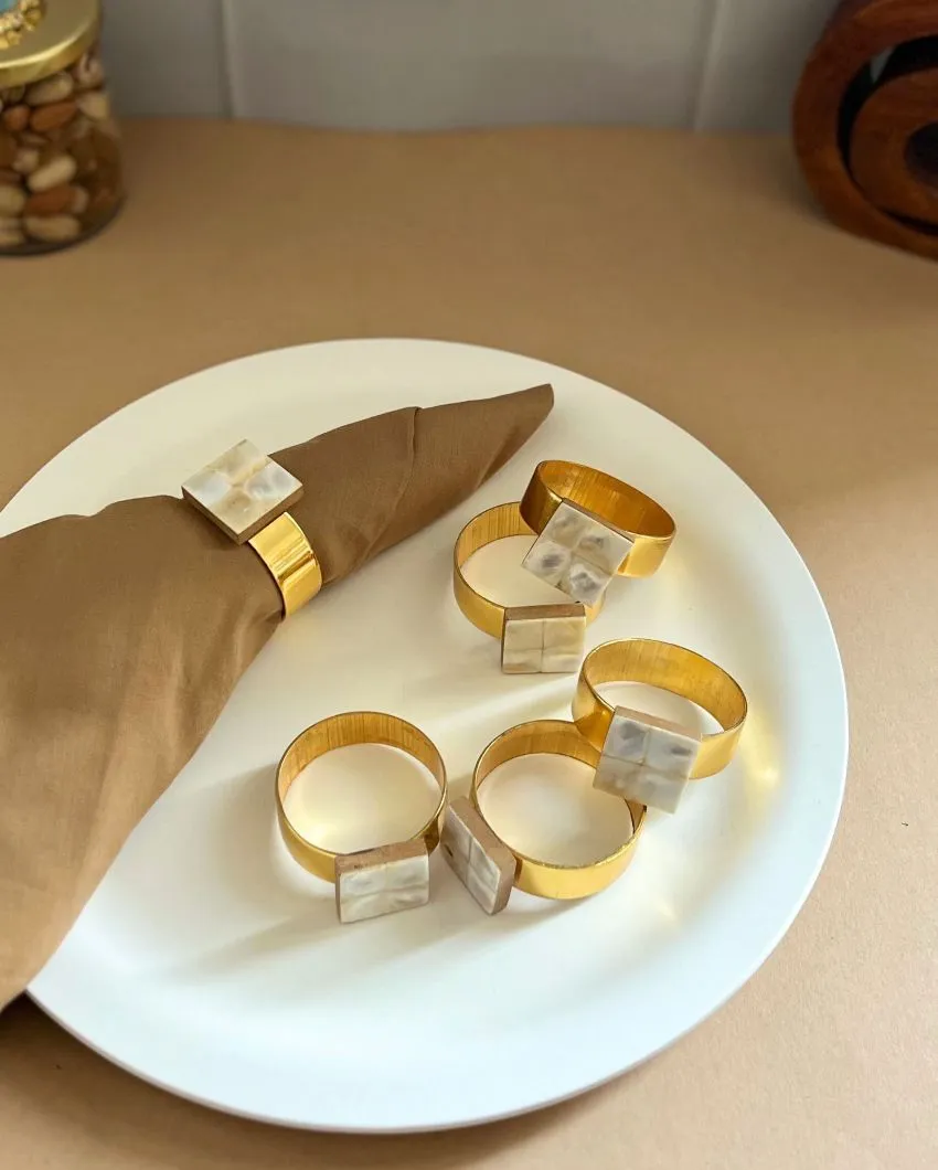 Stylish Square Shaped Mother Of Pearl Napkin Rings | Set Of 6