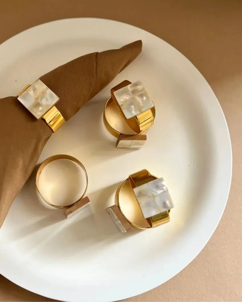 Stylish Square Shaped Mother Of Pearl Napkin Rings | Set Of 6