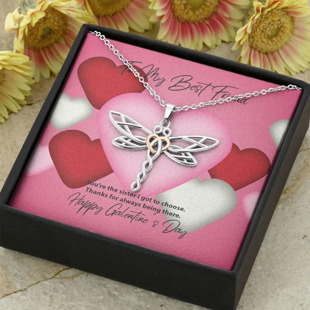 To My Best Friend Galentine's Day Dragonfly Necklace