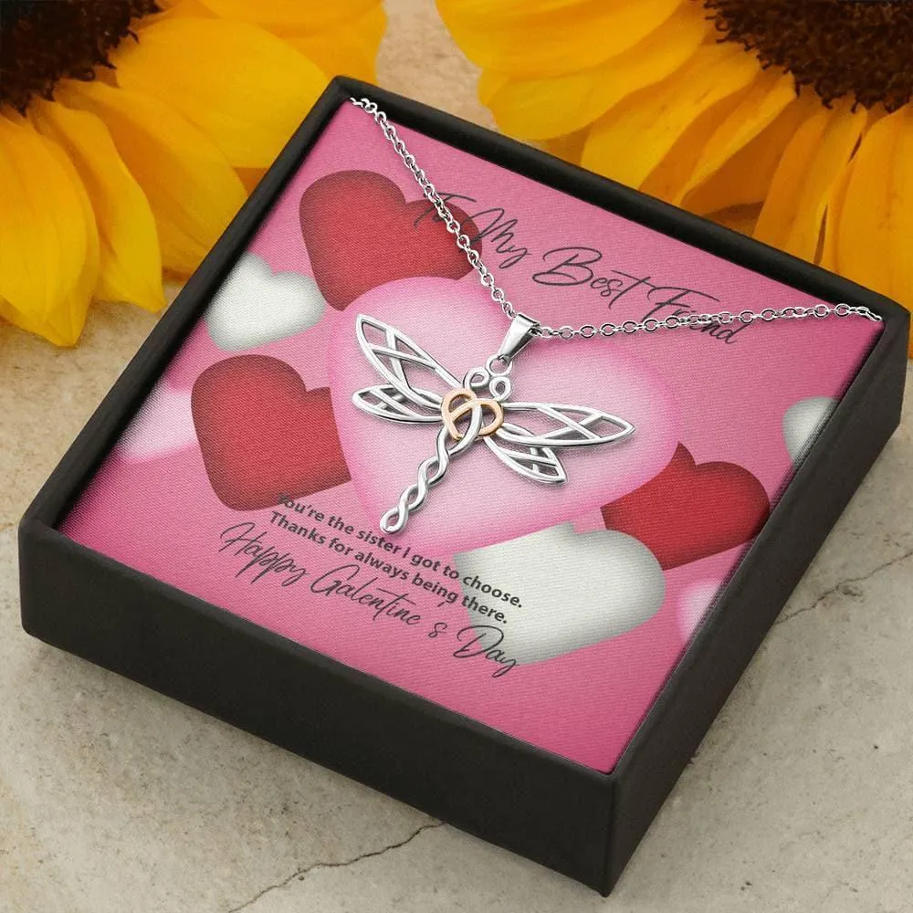 To My Best Friend Galentine's Day Dragonfly Necklace