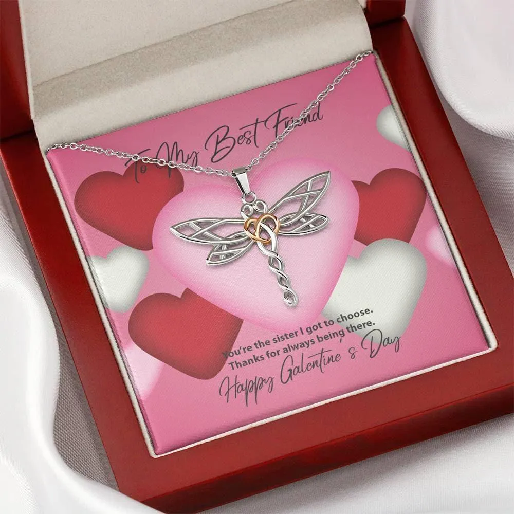 To My Best Friend Galentine's Day Dragonfly Necklace