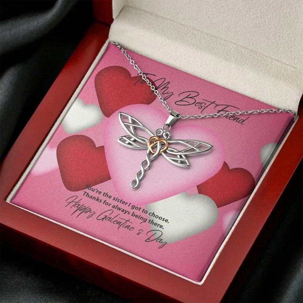 To My Best Friend Galentine's Day Dragonfly Necklace