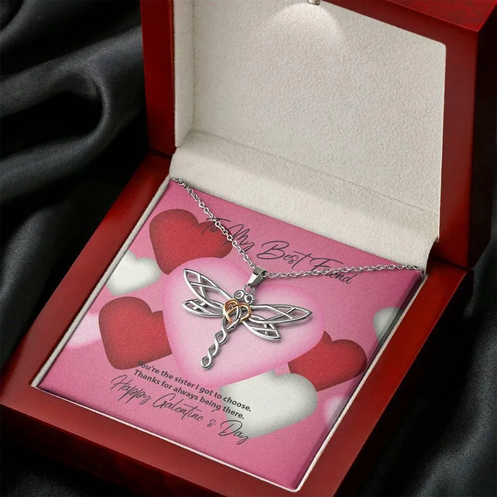 To My Best Friend Galentine's Day Dragonfly Necklace