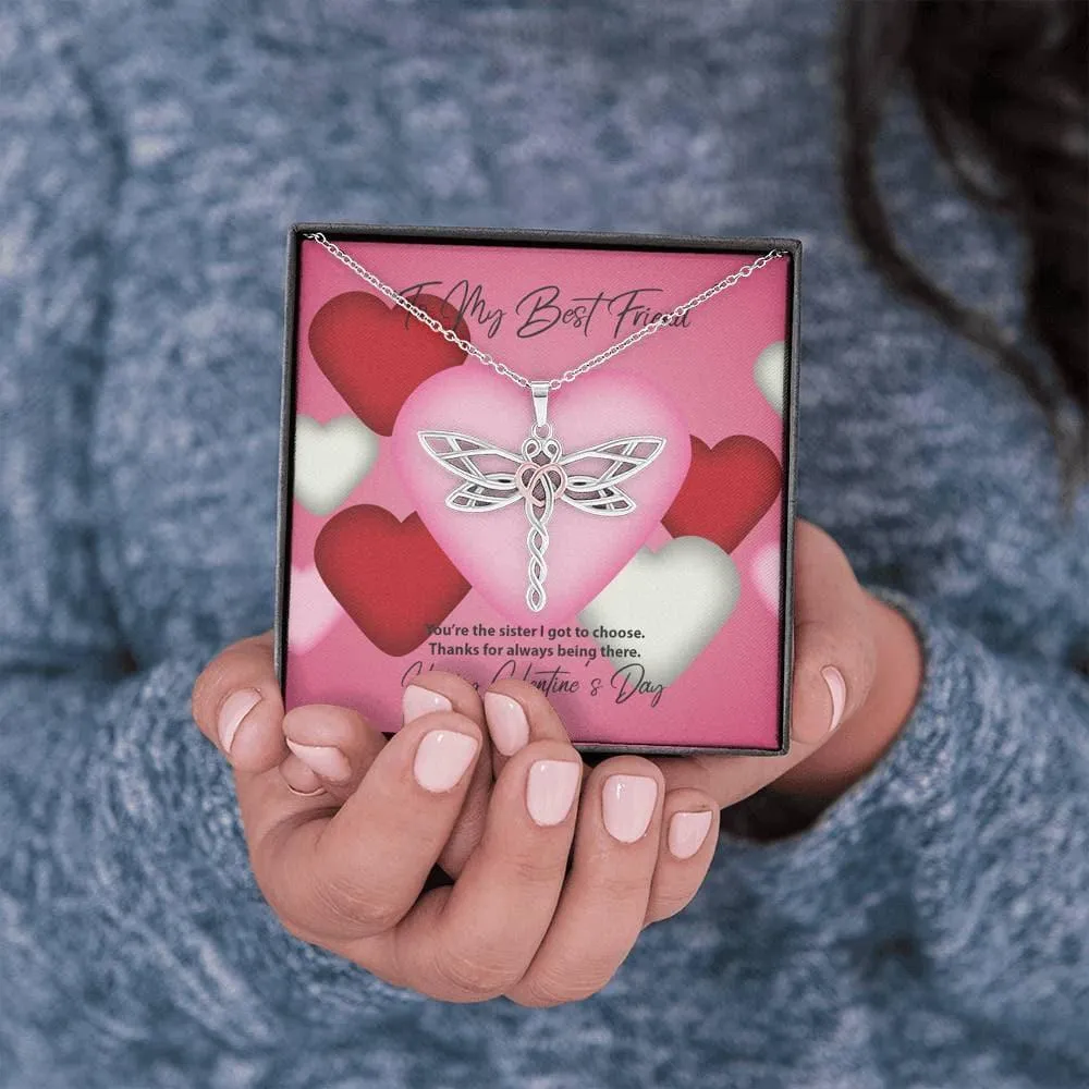 To My Best Friend Galentine's Day Dragonfly Necklace