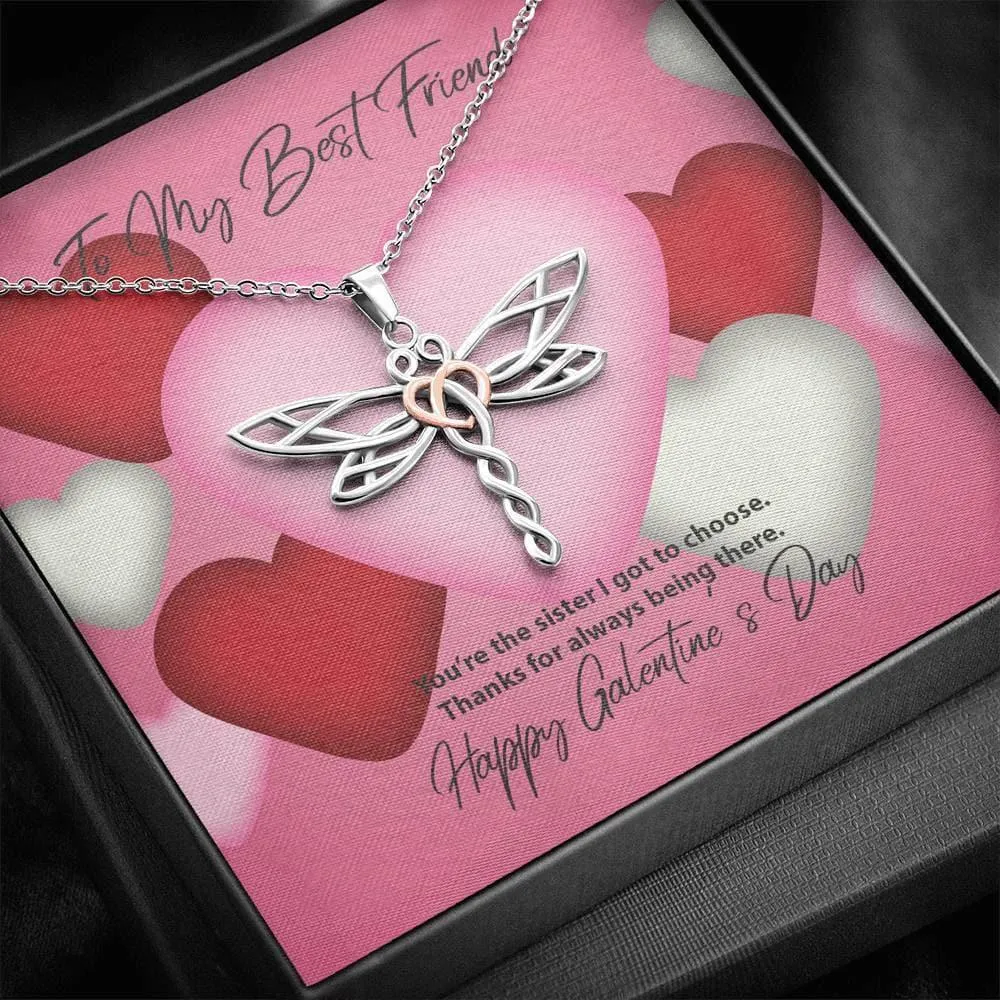 To My Best Friend Galentine's Day Dragonfly Necklace