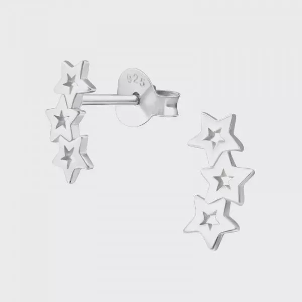 Triple Stars Silver Stud Earrings