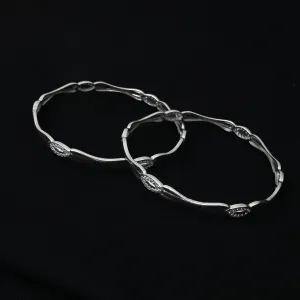 Unique Silver Bangles with Small White Stones Detail.