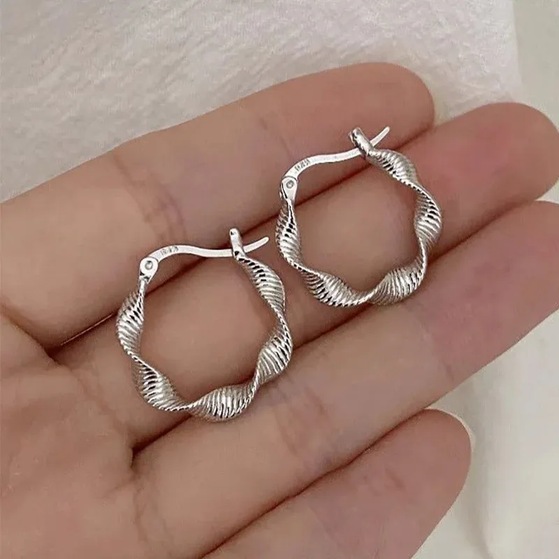 VAIGE Elegant Silver Twisted Circle Hoops