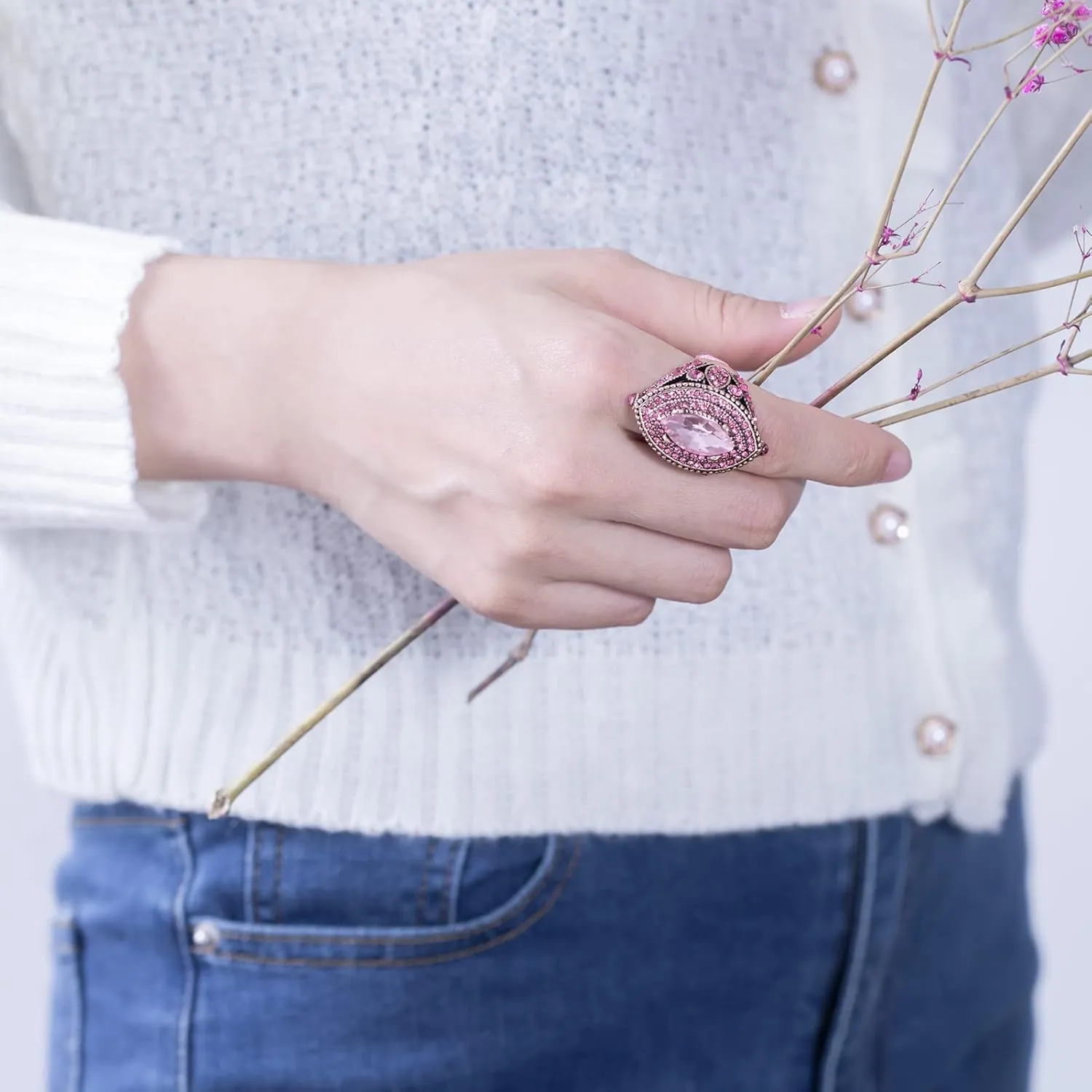 Women Ring - 32mm Turkish Style Pink Gemstone Vintage Ring Women Jewelry J0769PINK