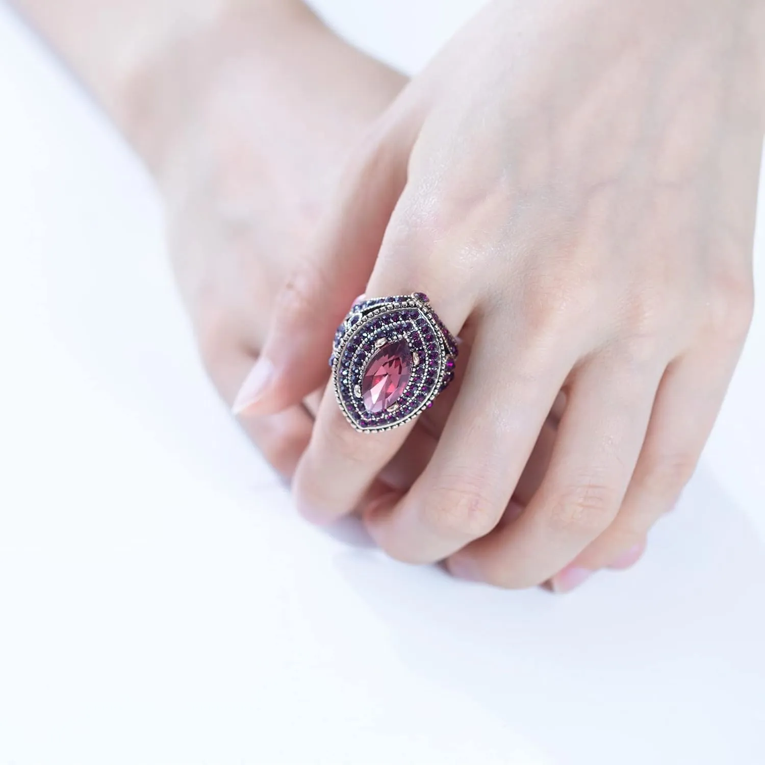Women Ring - 32mm Turkish Style Purple Gemstone Vintage Ring Women Jewelry J0769PURPLE